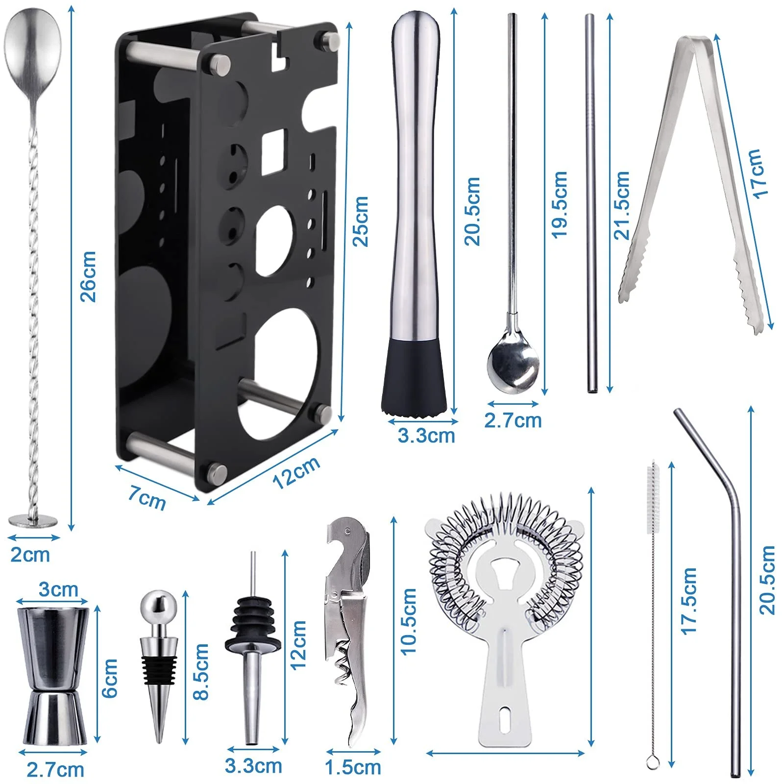 Набор для коктейлей Tonsooze, 18 предметов, из нержавеющей стали, шейкер для коктейлей, фото №2