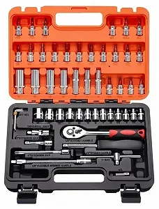 Набор торцевых головок бит с трещеткой 1/4" удлинитель вороток ключи SHUNDA 53 предмета - Фото 1