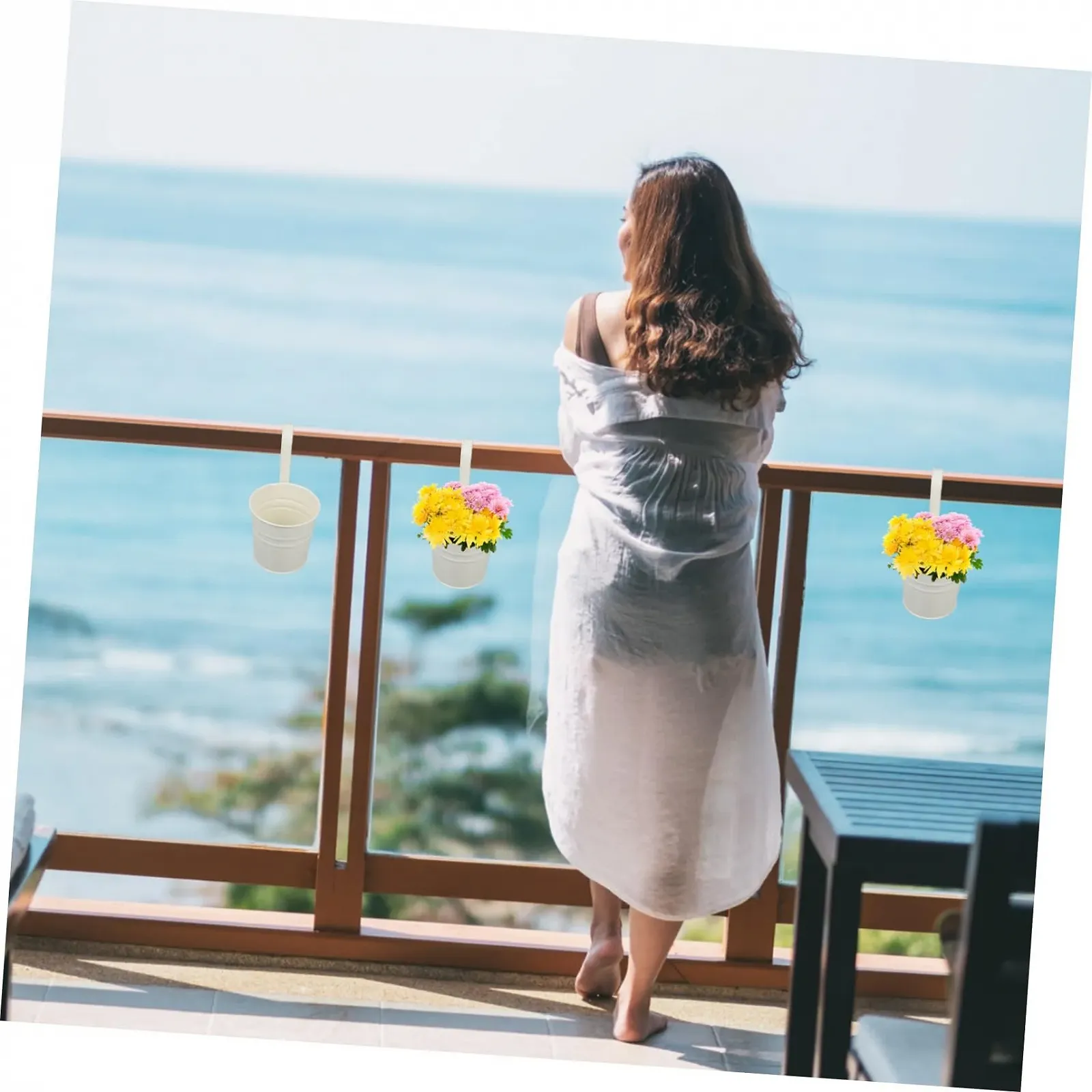 Набір квіткових горщиків декоративних металевих 4 шт. з дренажем та знімними гачками, фото №4