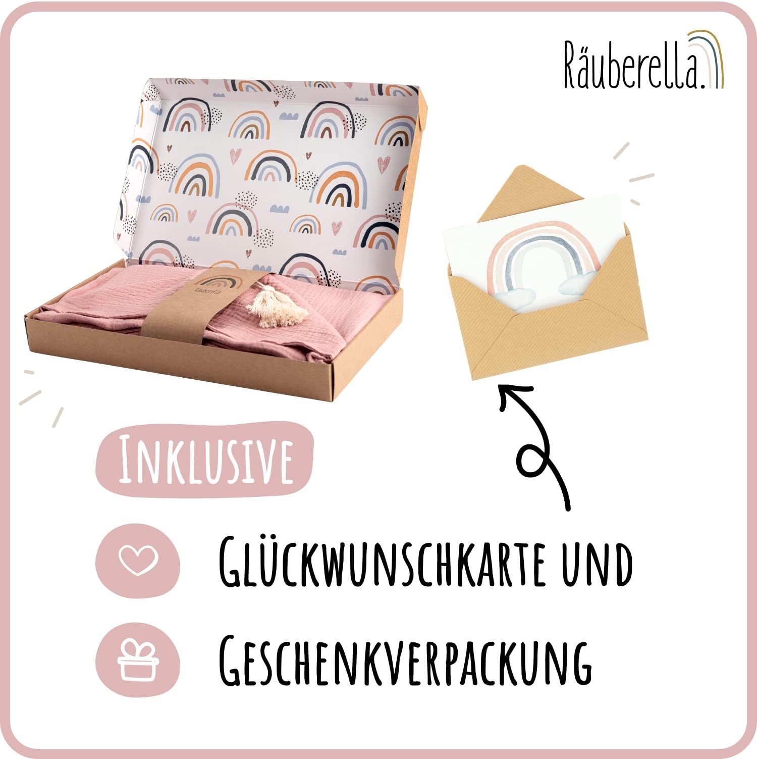 Рушник з капюшоном Räuberella® для малюка, 75 x 100 см, мусліновий рушник для ванни, виготовлений зі 100% органічної бавовни, абсорбуючий дитячий рушник з капюшоном, набір рушників для ванни, включаючи упаковку та картку, рожевий, фото №3