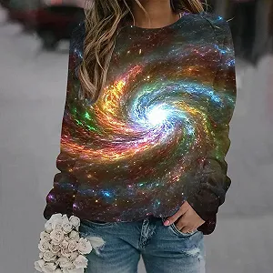Лонгслив Komiseup Galaxy Женский, длинный рукав, круглый вырез, без капюшона, 3D принт галактики, свитер, модный, звездное небо, большие размеры, карнавальный костюм, подростковый, девичий, уличный стиль 04 synthetic.ua - Фото 1