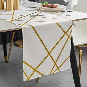 Доріжка на стіл Modern White Shiny Gold Geometry 33 x 140 см Геометрична Біла із золотом - Фото 1