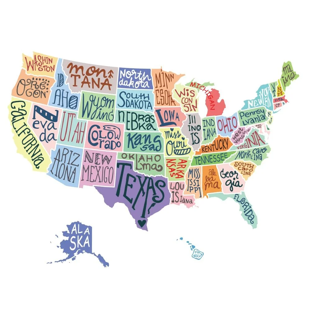 Наклейка на стіну SUPERDANT Map of the United States Colourful Vinyl, фото №3