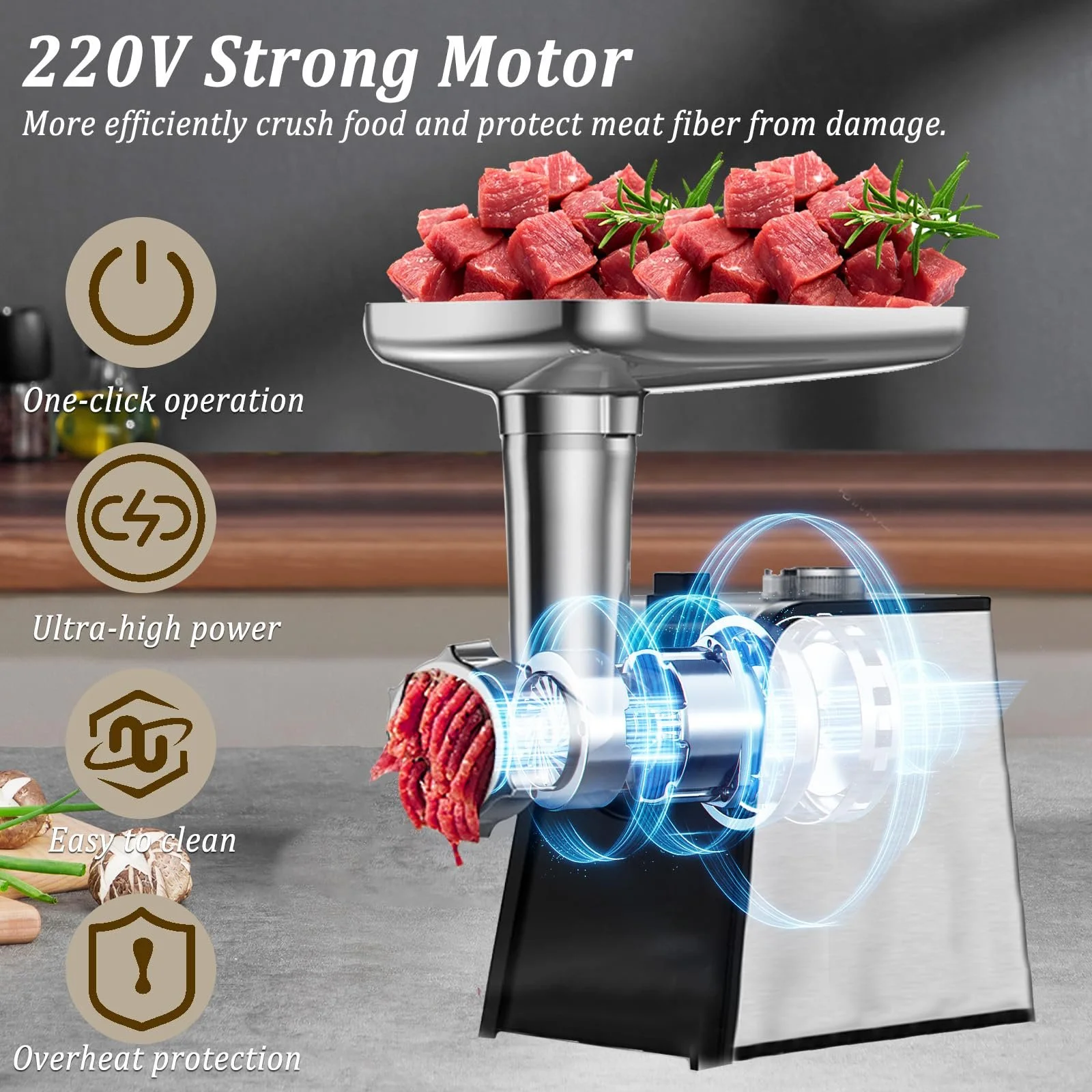 Электрическая мясорубка 3-в-1 3200W с насадкой для колбас нержавеющая сталь, фото №5 Электрическая мясорубка 3-в-1 3200W с насадкой для колбас нержавеющая сталь, фото №5