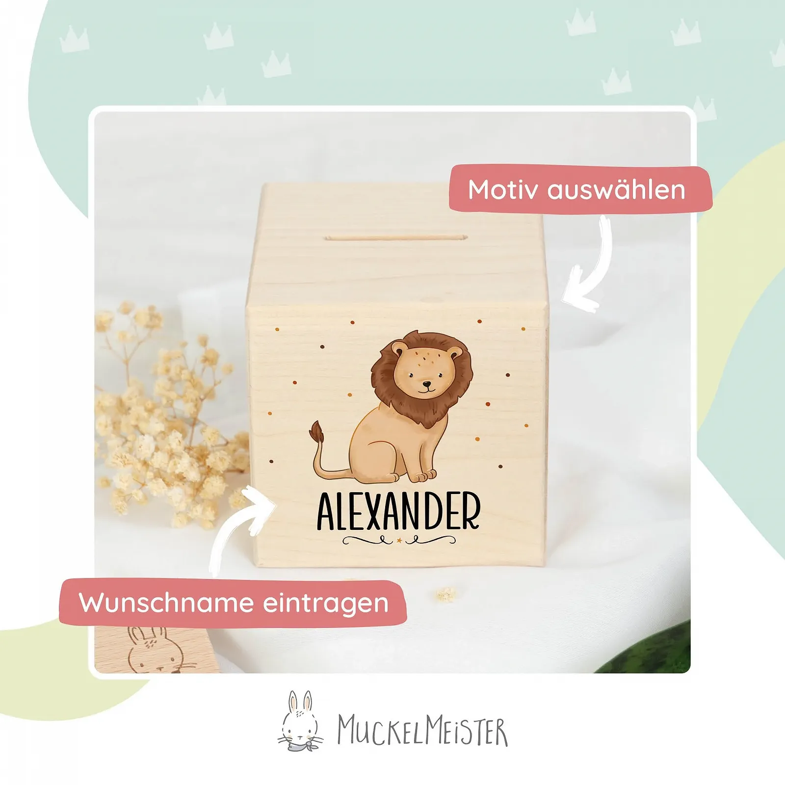 Скарбничка Muckelmeister Fox персоналізована дерев'яна з замком та ключем, фото №5