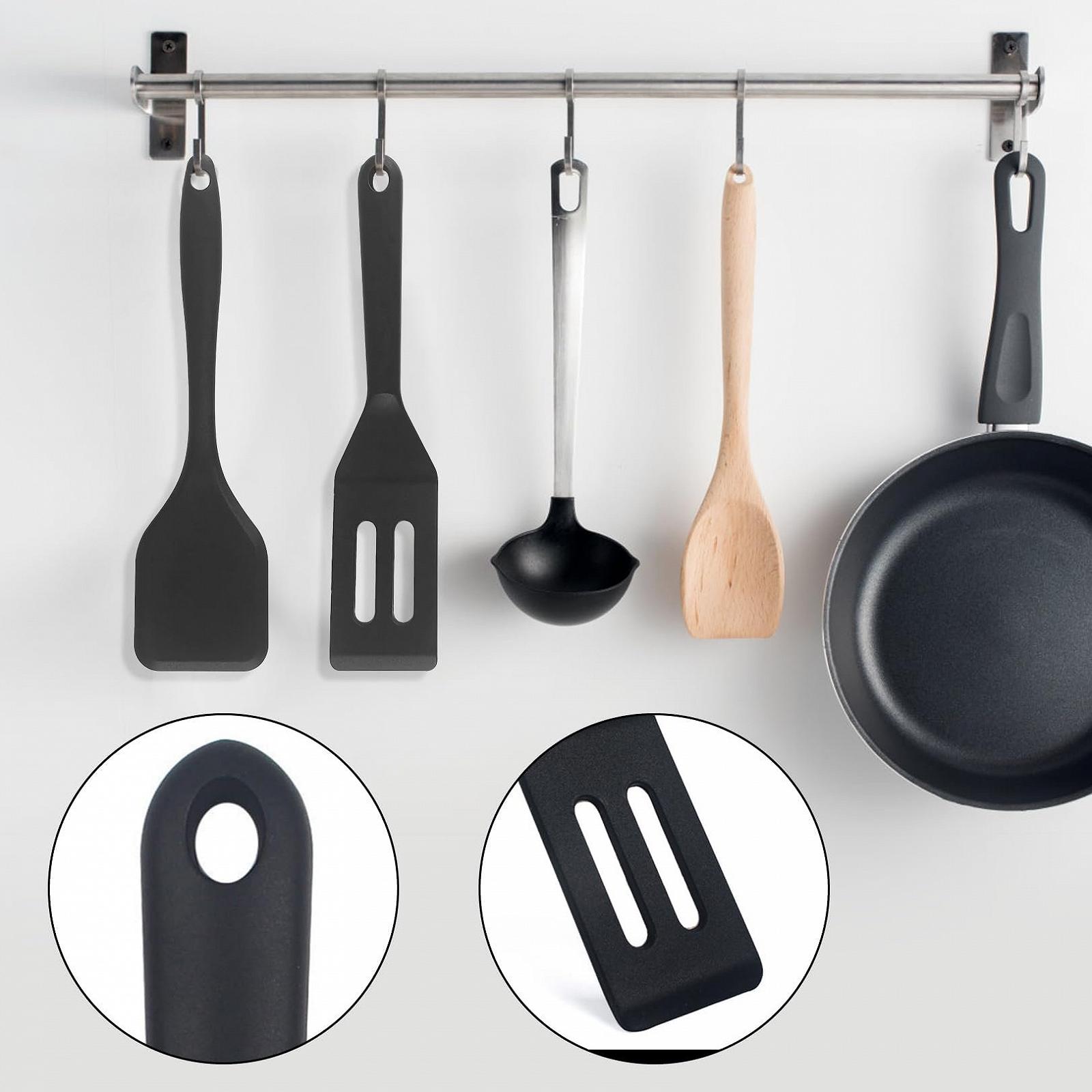 Набор силиконовых лопаток Silicone Spatulas термостойких с прорезями 2 шт. Черный, фото №7