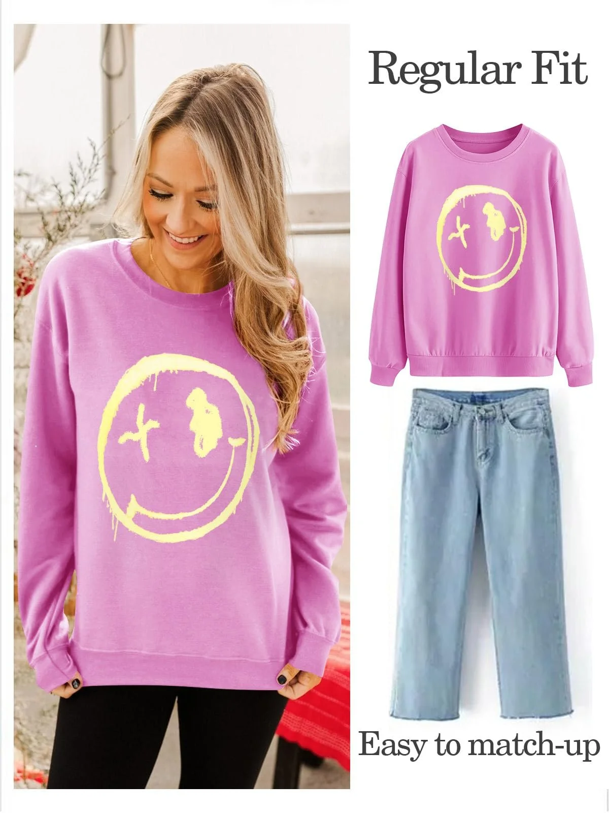 Женская Толстовка WIEIYM С Круглым Вырезом, Длинными Рукавами, Графическим Принтом В Виде Смайлика, Базовая Повседневная Кофта S-XXL, фото №3