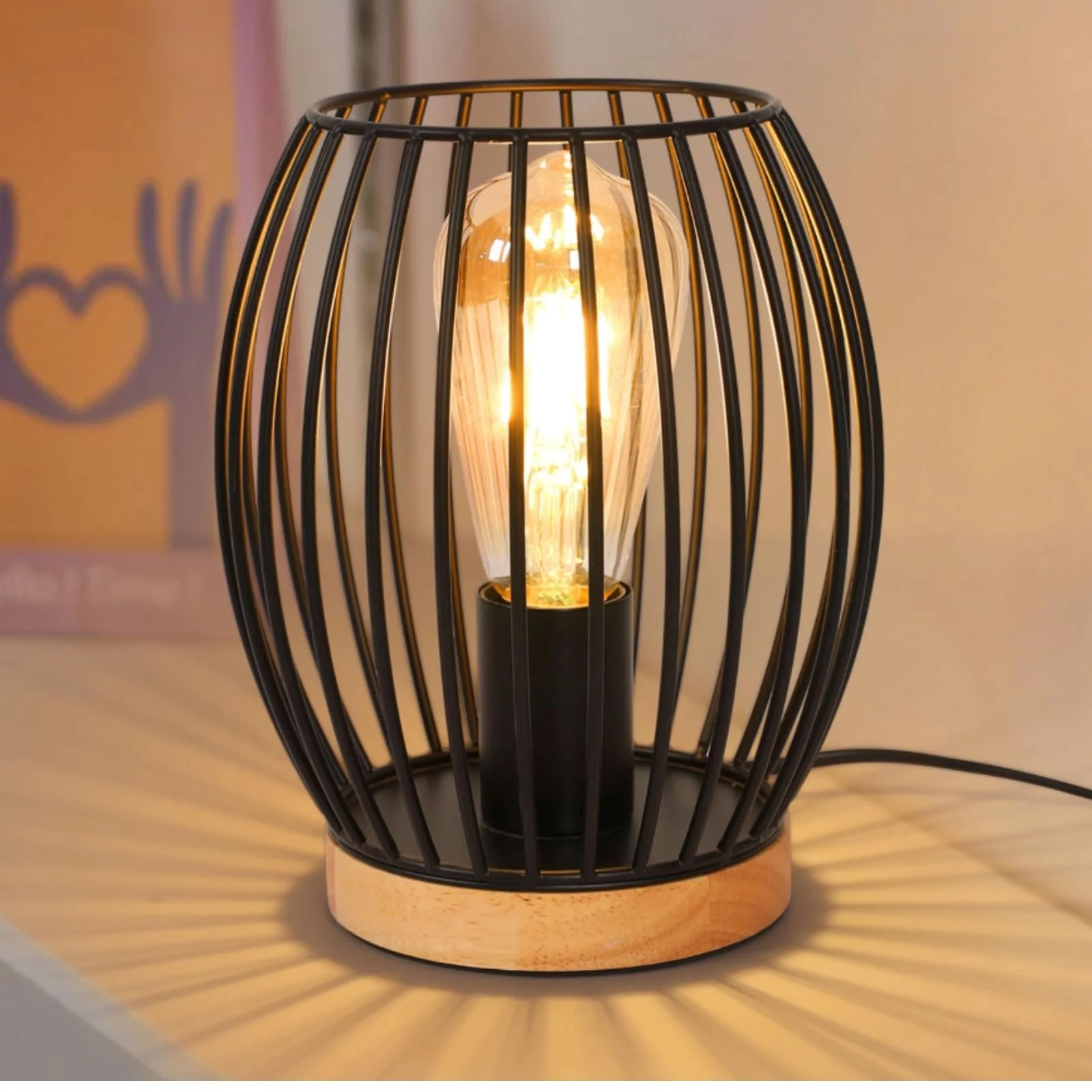 Настільна лампа Comely Ретро Індустріальна Металева клітка Чорна, фото №1