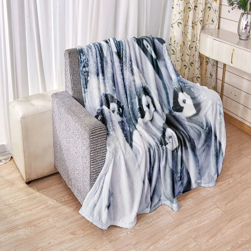 Одеяло Violetpos Толстое Мягкое Теплое Уютное Фланелевое Флисовое Одеяло для Дивана Пингвин Животное Снежно-белое 150 x 200 см, фото №3