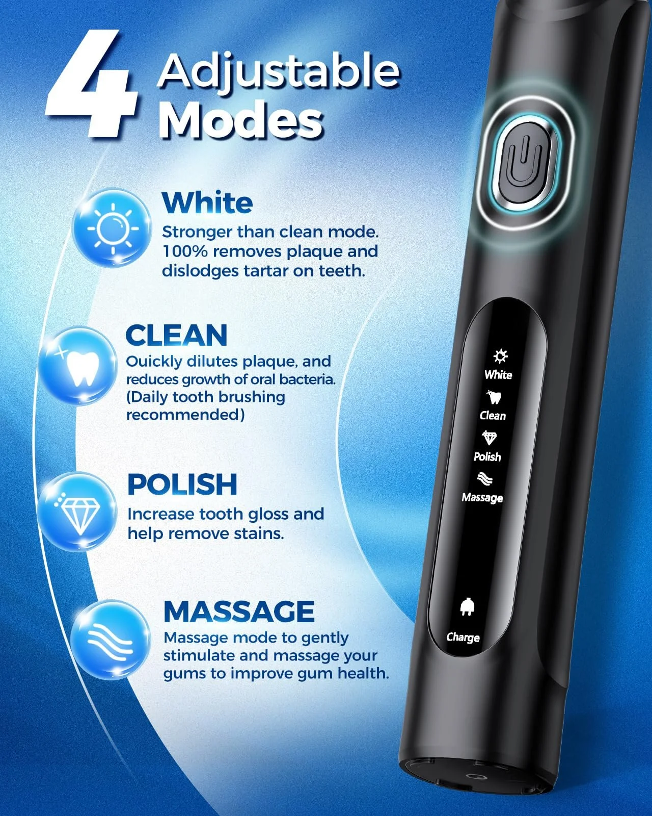 Электрическая зубная щетка Teetheory вращающаяся 4 режима Смарт-таймер Черная с дорожным футляром, фото №7