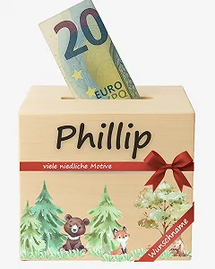 Скарбничка Лісові тварини Дерев'яна Персоналізована 9,5 x 9,5 см - Фото 1