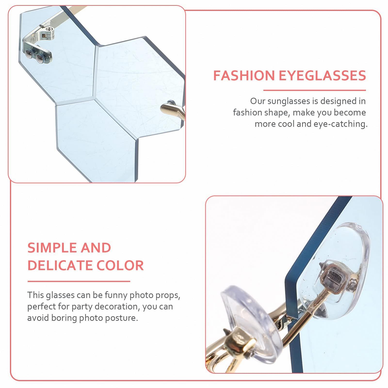 Солнцезащитные Очки Без Оправы Неправильной Формы Небесно-голубой, фото №2