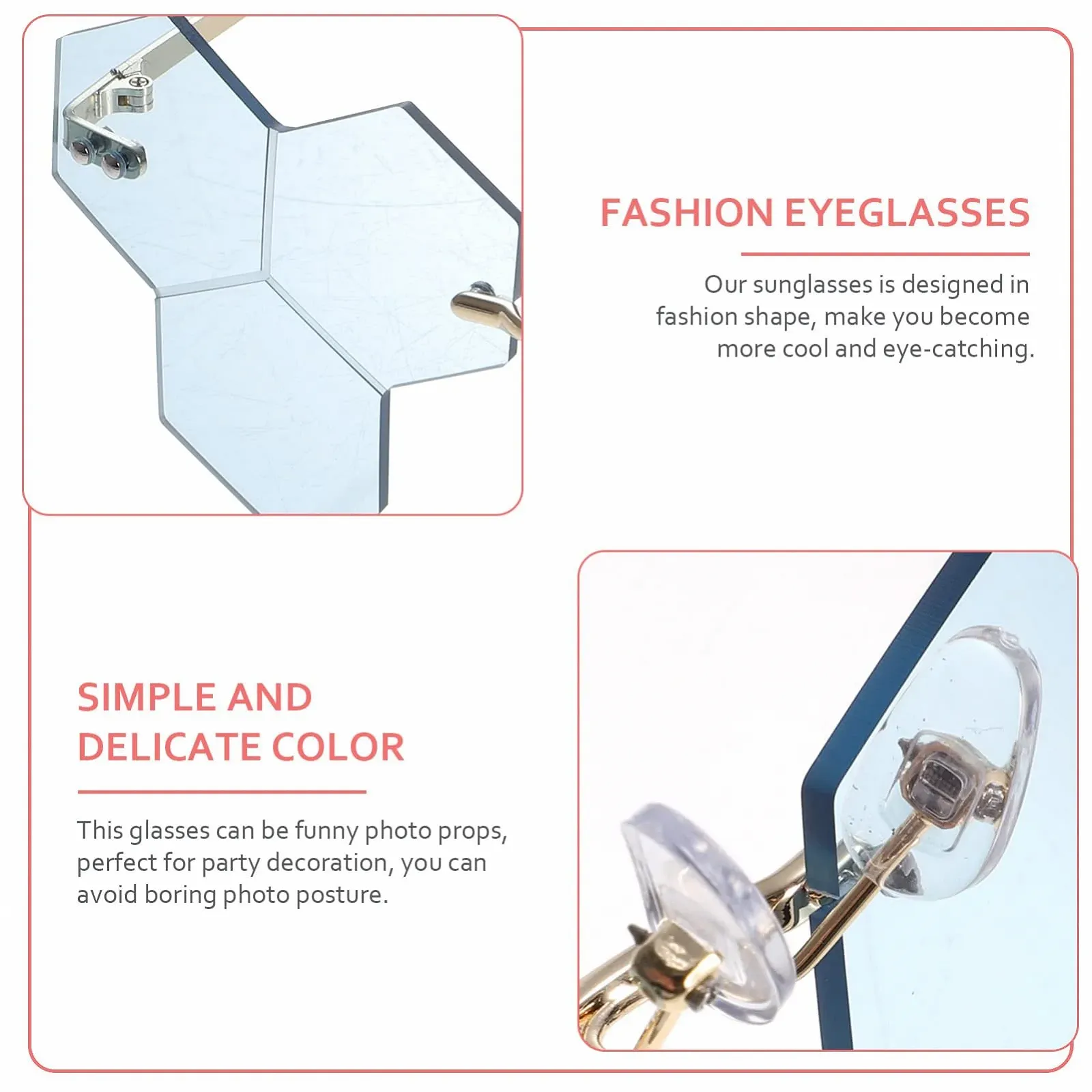 Сонцезахисні Окуляри Без Оправи Неправильної Форми Небесно-блакитний, фото №2