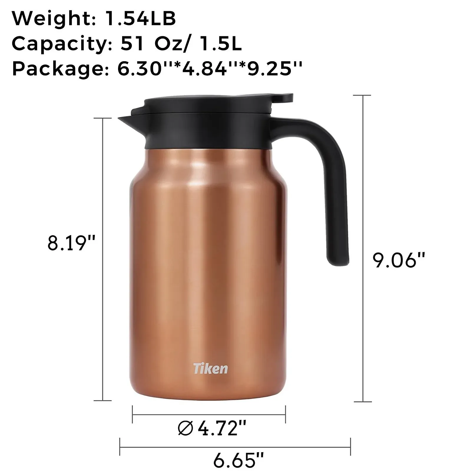 Термос-кавник Tiken 1,5 л, з подвійними стінками з нержавіючої сталі, ізольований кавник з швидким закриттям, фото №2