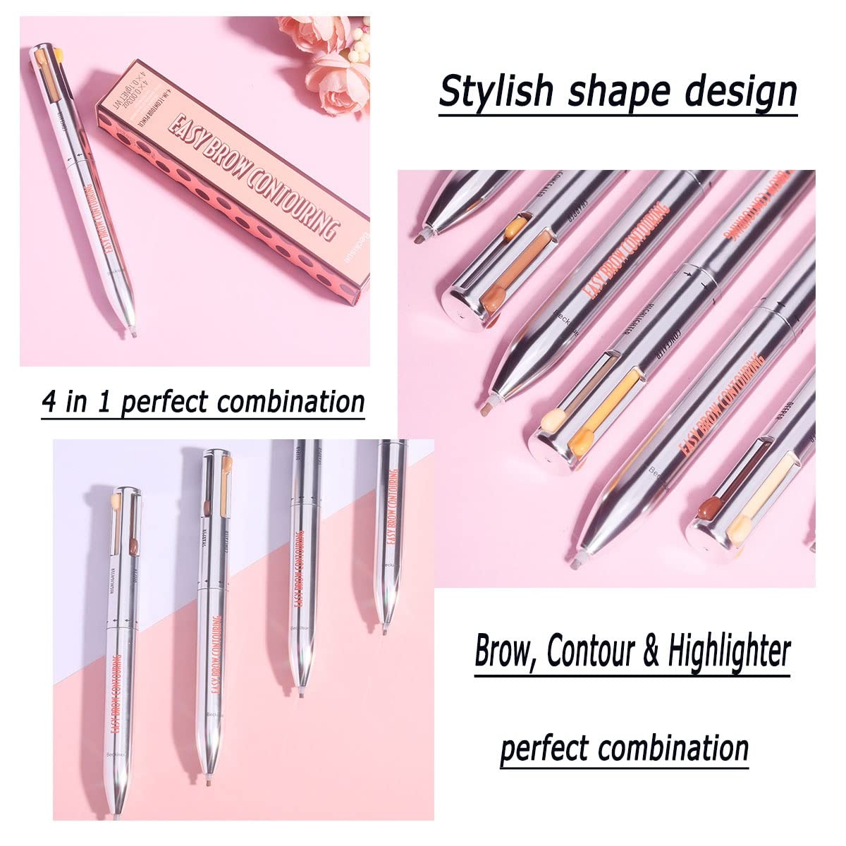 Олівець для брів BERULL 4-в-1 Brow Contour Highlight Pen Водостійкий косметичний засіб Змішані кольори, фото №6 Олівець для брів BERULL 4-в-1 Brow Contour Highlight Pen Водостійкий косметичний засіб Змішані кольори, фото №6