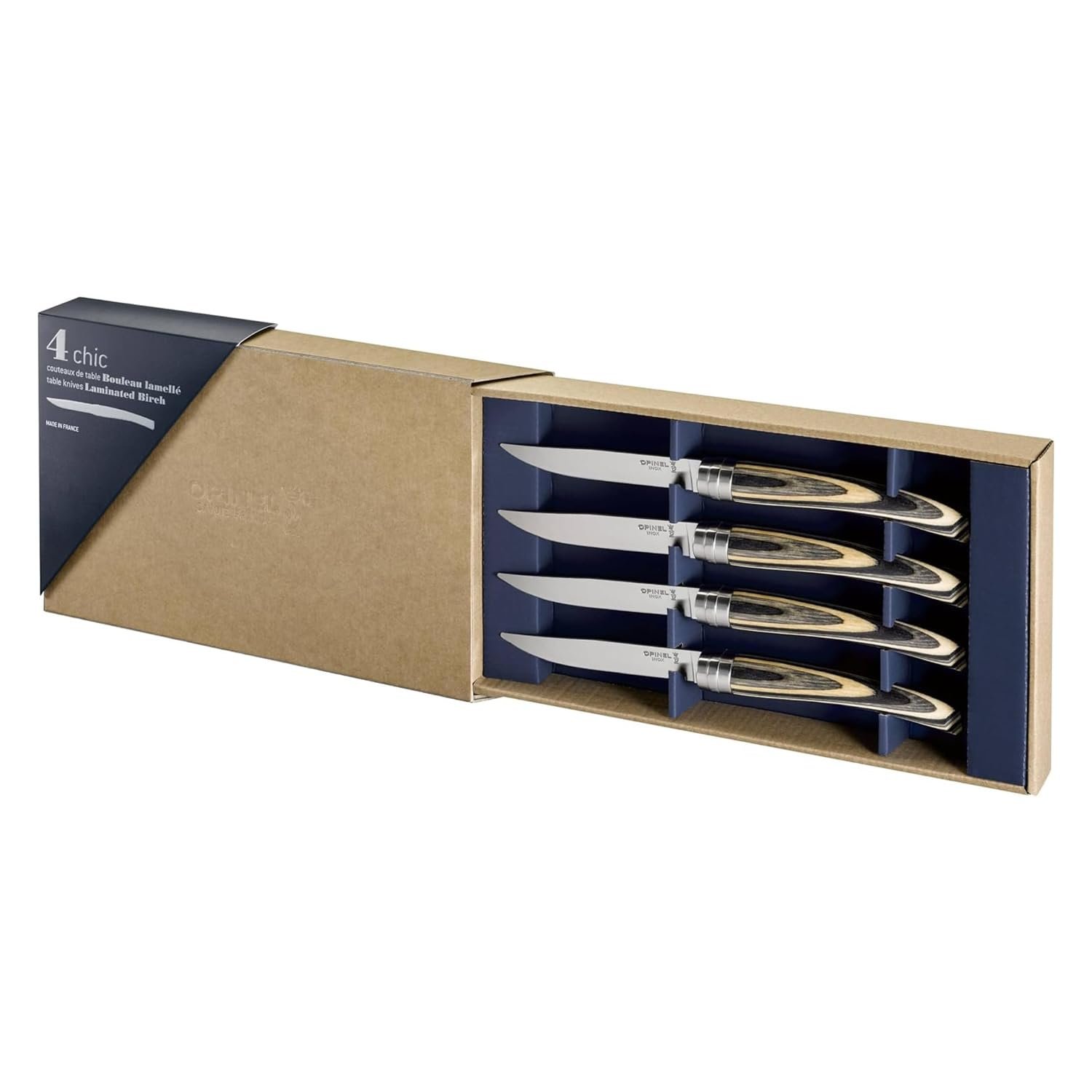 Набор ножей Opinel Table Chic Ламинированная береза, черный, 4 ножа, длина лезвия 10 см, дерево, фото №3