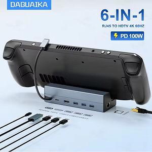 Док-станция Daguaika 6в1 90W для Steam Deck/ROG (HDMI 4K/ Ethernet/ 3хUSB 3.0/ USB-C90W) - Фото 1