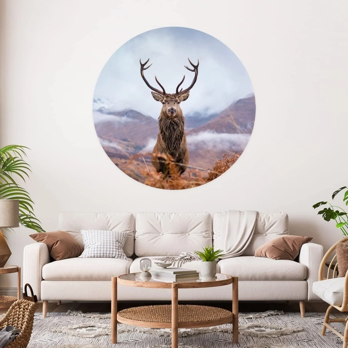3D Наклейка на стіну Muralo Round Deer Animal Mountains 100 x 100 см, фото №5