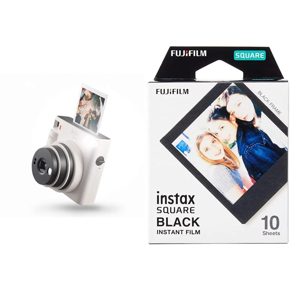 Фотокамера мгновенной печати instax Square SQ1 Chalk White и фотопленка Square Film Black Frame (1 x 10 снимков), фото №1