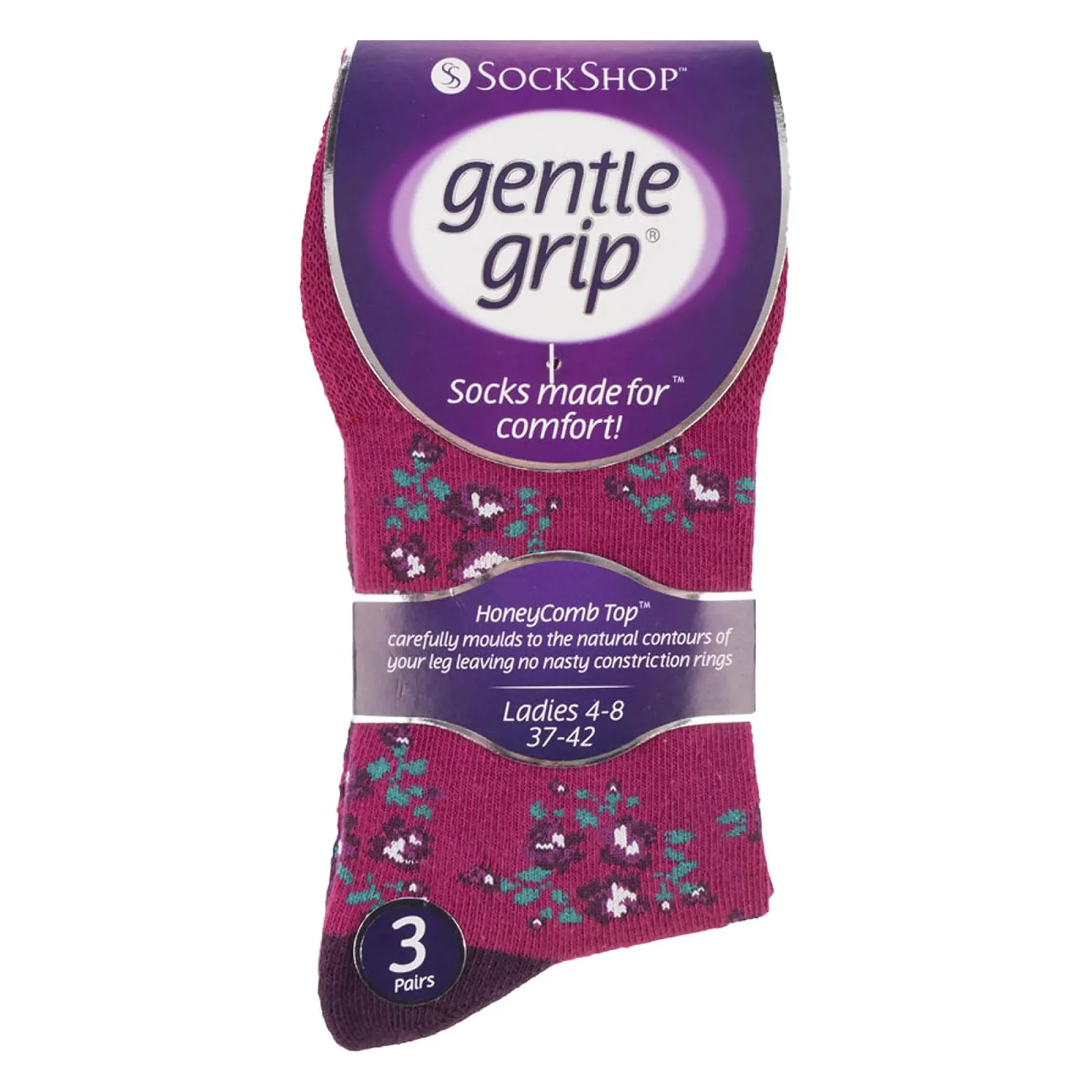 Носки Gentle Grip Patterned Sock Shop Женские 3 пары Размер UK 4-8 Розовый цветочный, фото №2