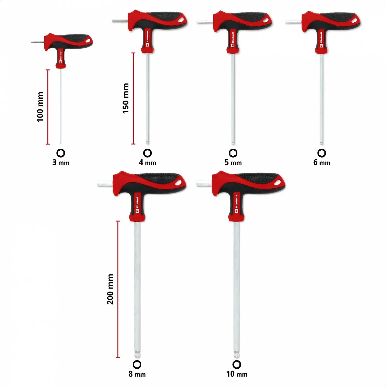 Набір викруток з T-подібною ручкою Einhell 6 шт з кулястою головкою та лезом 90° CrV Steel, фото №8