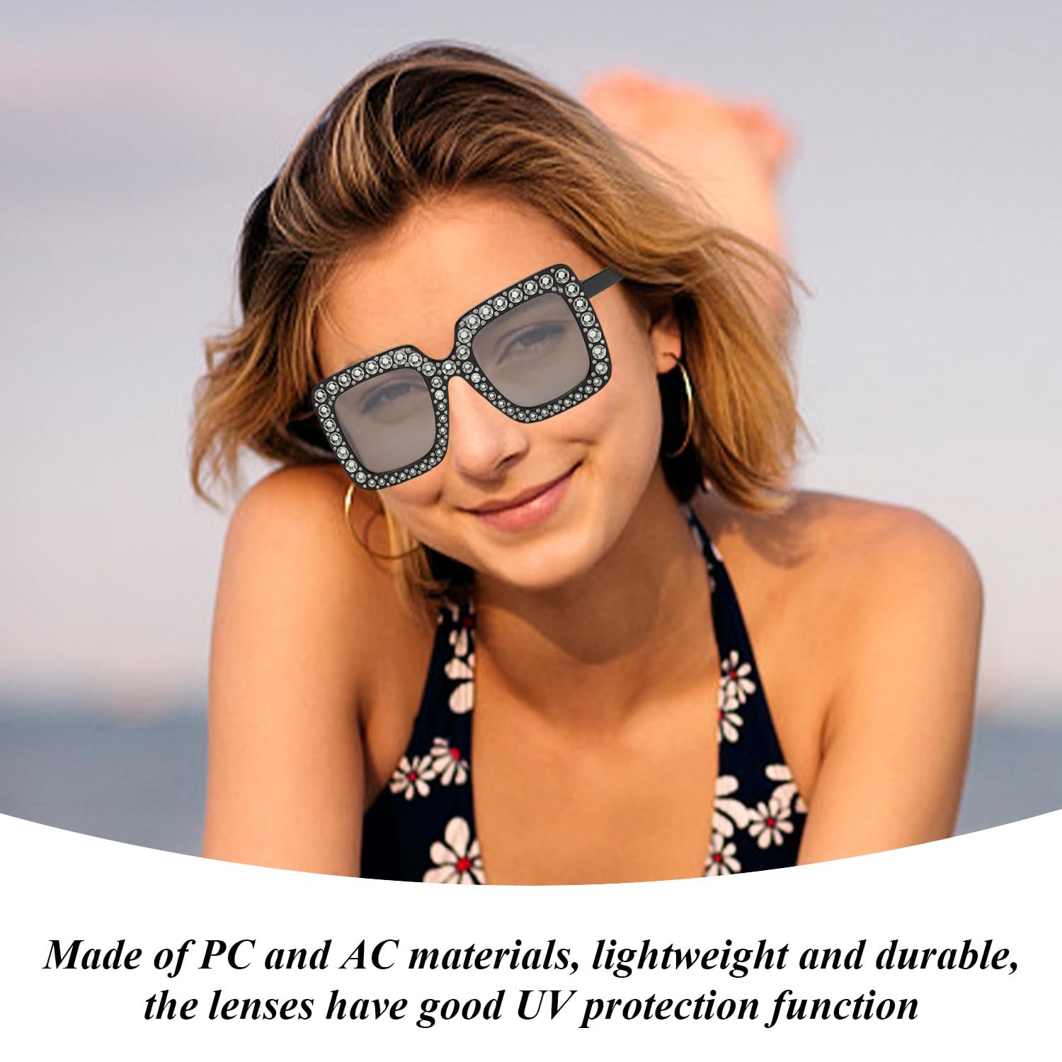 Сонцезахисні Окуляри Квадратні Стрази RELKLYU 3 шт Різнокольорові, фото №6