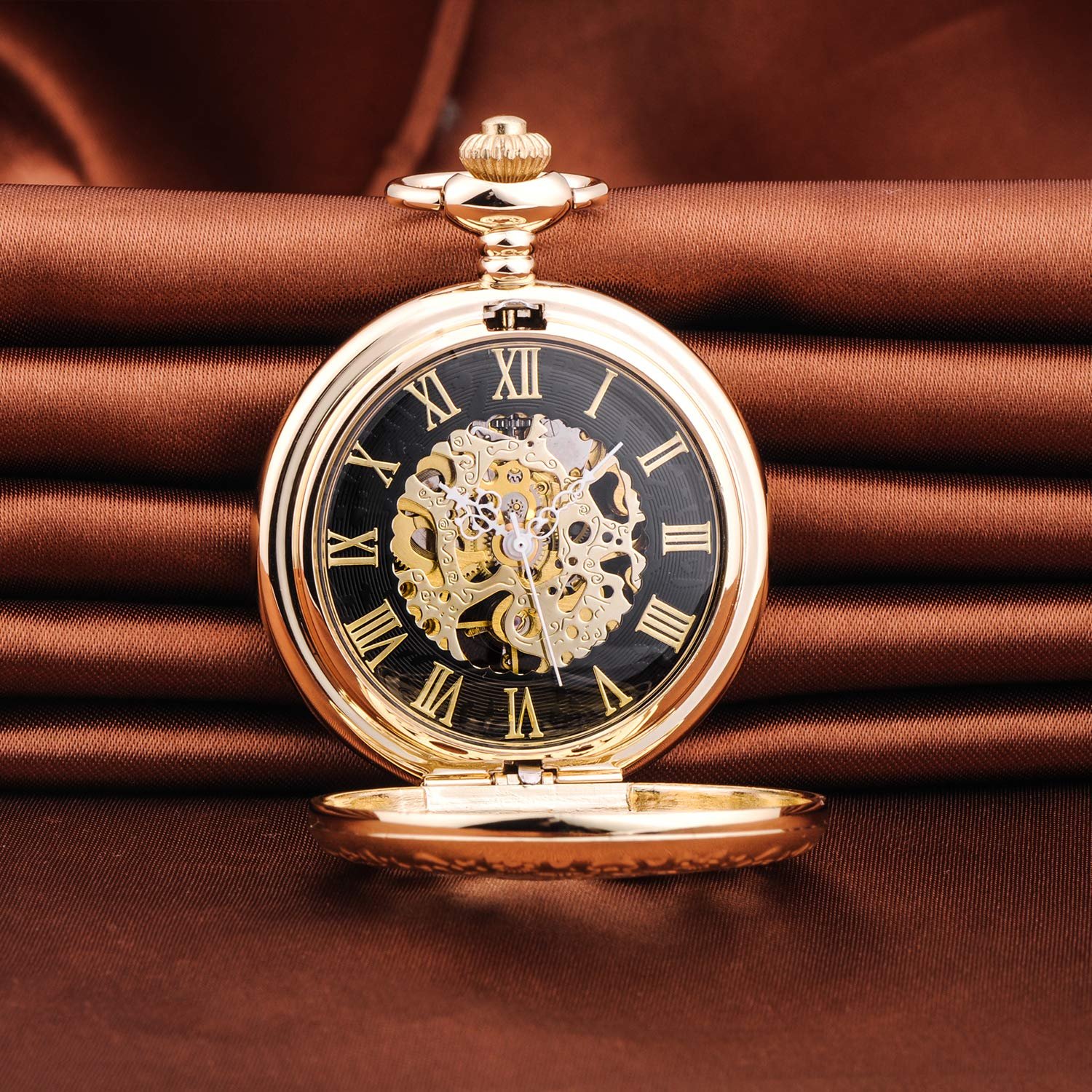 Механічний кишеньковий годинник Unendlich U, вінтаж, серія Steampunk Gears, скелетон, римські цифри, циферблат, корпус з нержавіючої сталі, фото №4