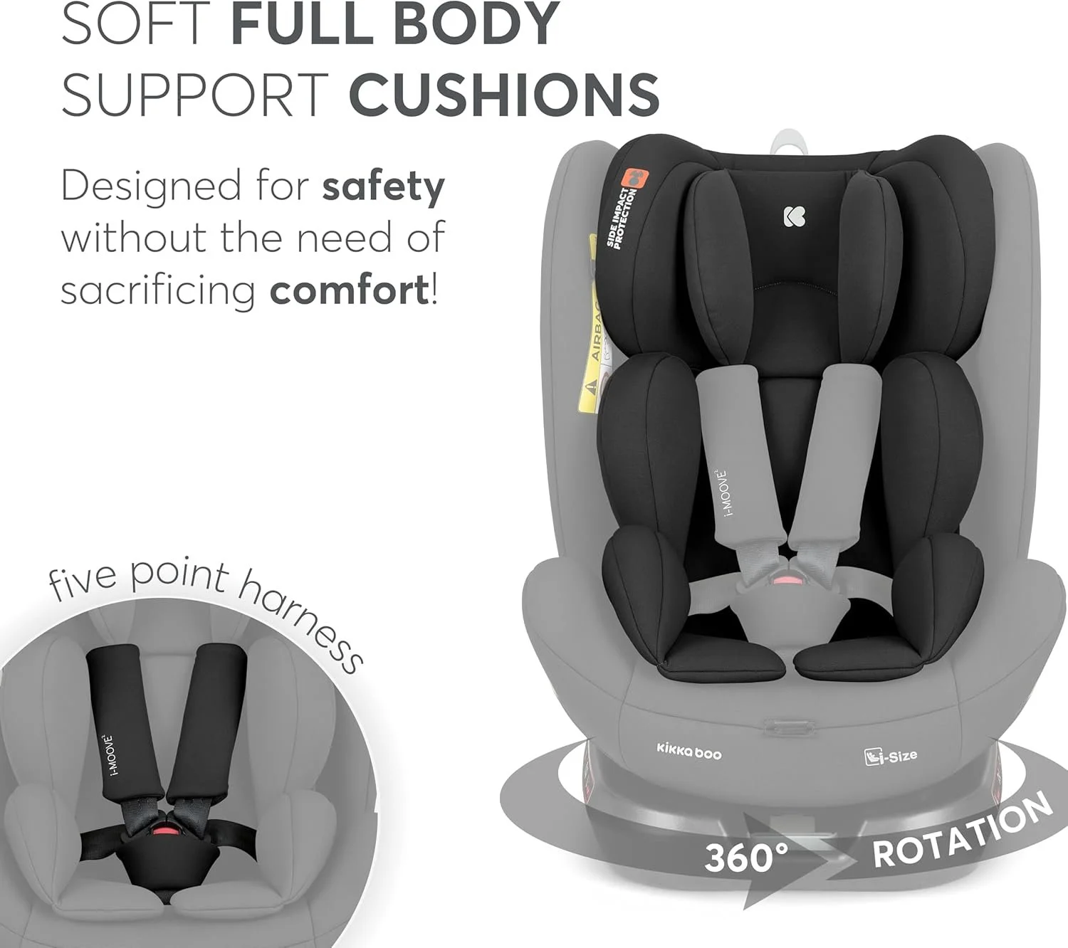 Детское автокресло KikkaBoo i-Moove 2 i-Size / 40–150 см / Поворот на 360° / Чёрный, фото №8