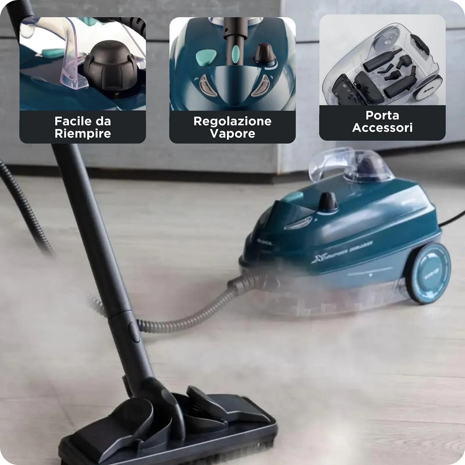 Пароочисник Ariete XVapor Deluxe 4146 5 бар 1500 W Blue, фото №5 Пароочисник Ariete XVapor Deluxe 4146 5 бар 1500 W Blue, фото №5