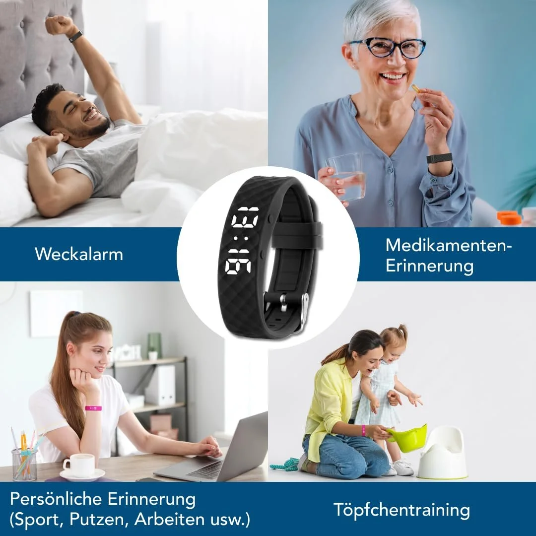 Будильник з вібрацією (інструкція німецькою мовою) - до 10 персональних будильників або нагадувань про прийом ліків на день, фото №5