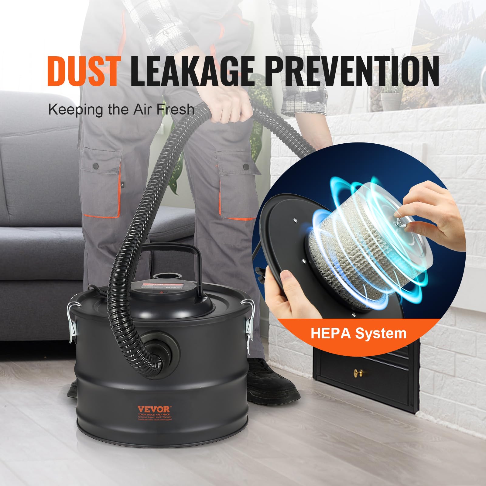 Пылесос VEVOR Ash Vacuum Cleaner 15L 1200W, фото №4
