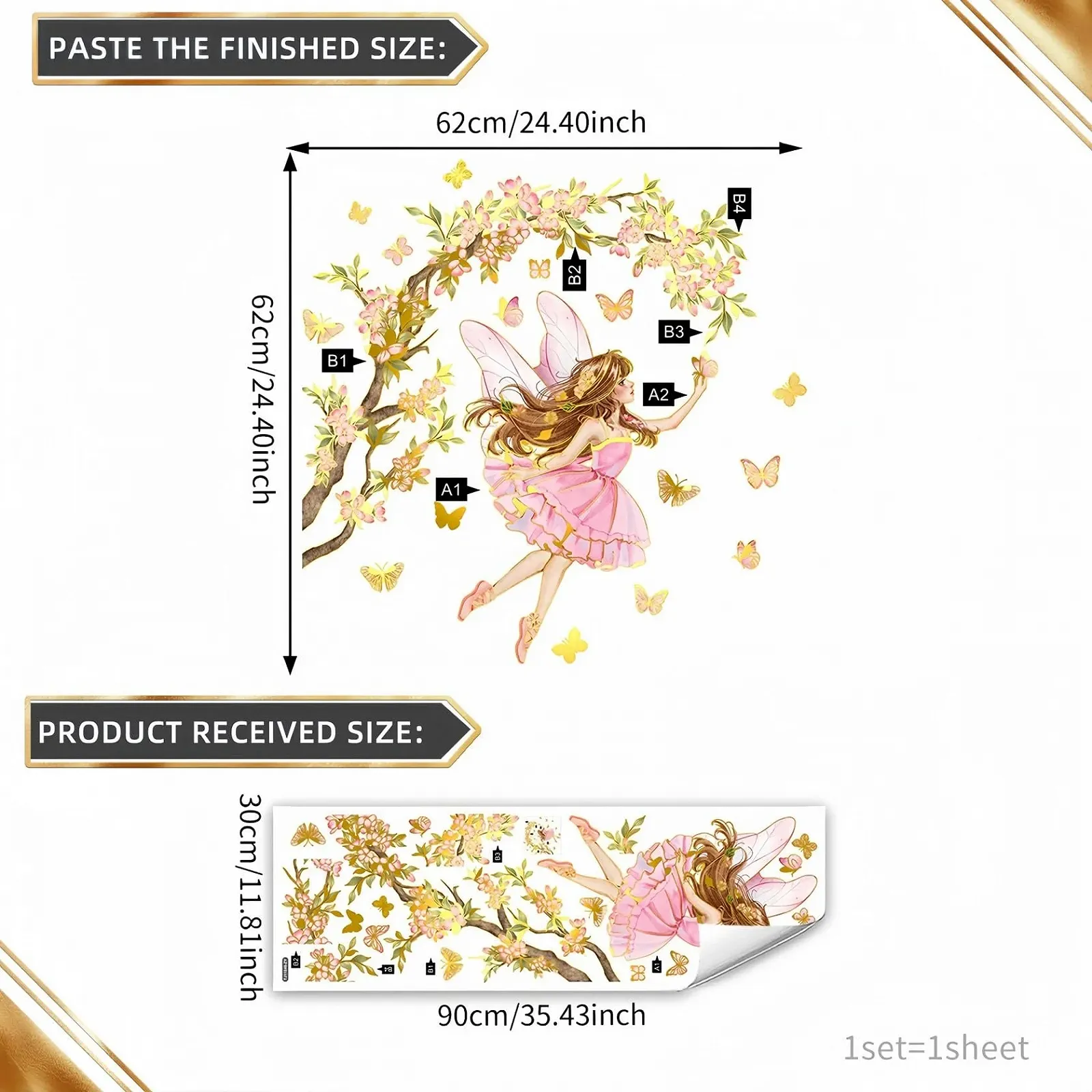 Наклейки на стіну Lekabee Golden Flower Fairy Style_B, фото №6