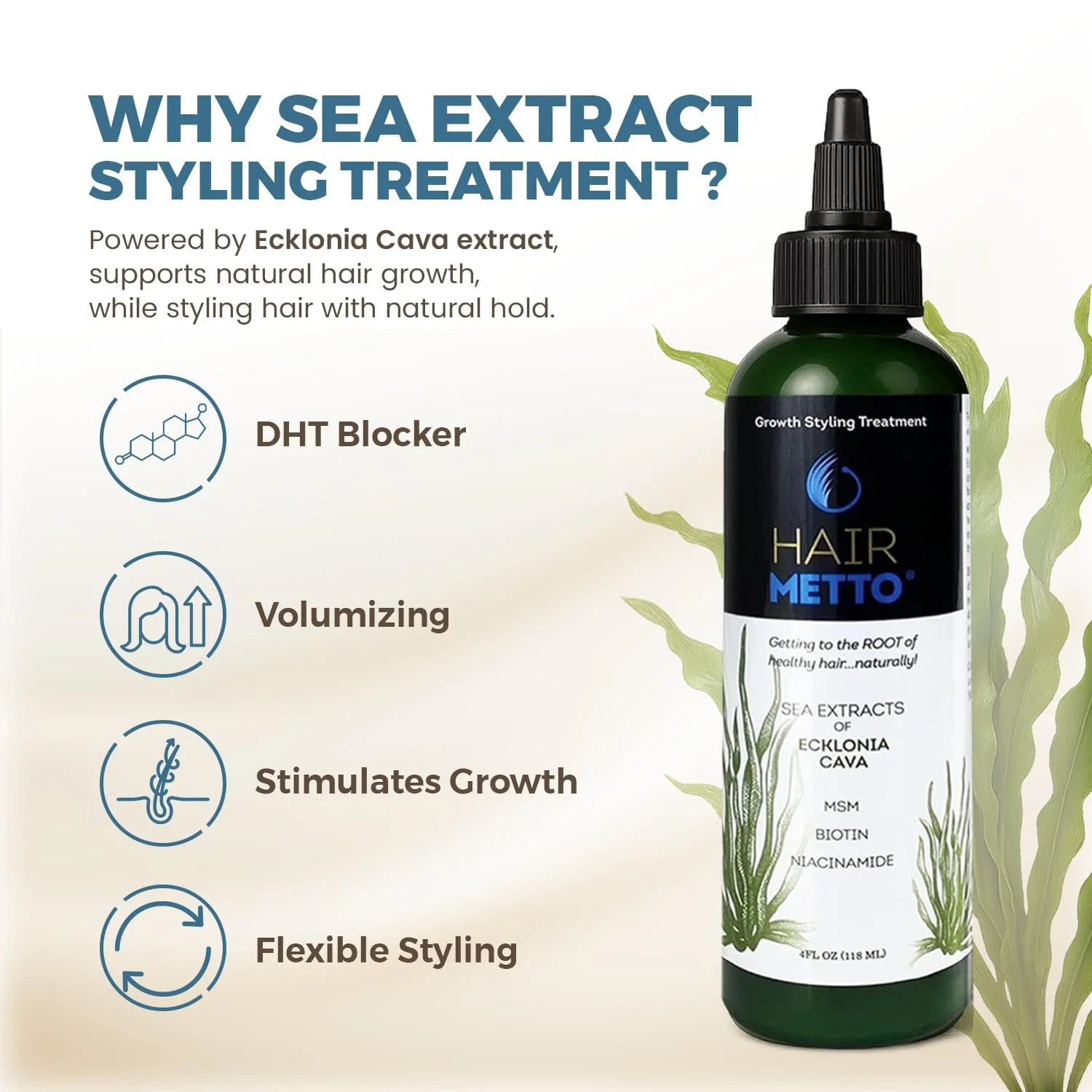 Сироватка для росту волосся HAIRMETTO Екстракт Ecklonia Cava, вітаміни MSM, ніацинамід і біотин, 118 мл, фото №2 Сироватка для росту волосся HAIRMETTO Екстракт Ecklonia Cava, вітаміни MSM, ніацинамід і біотин, 118 мл, фото №2