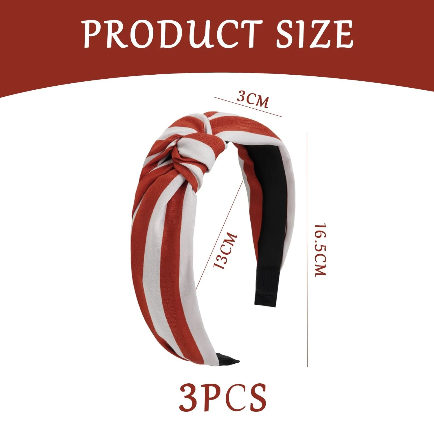 Обруч на голову Смугаста Червоний / Білий, набір з 3 штук, фото №2 Обруч на голову Смугаста Червоний / Білий, набір з 3 штук, фото №2