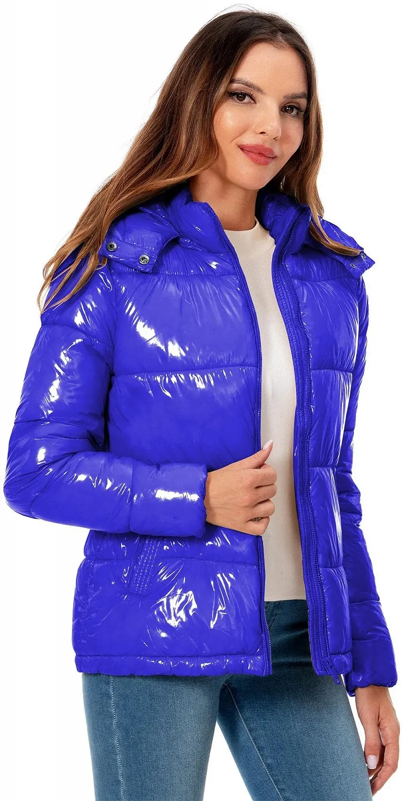 Куртка CRISSREXO Зимова стьобана блискуча з капюшоном, коротка, фото №3