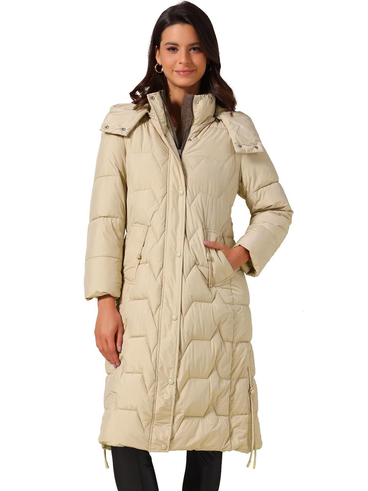 Пуховик Allegra K Зимний Длинный Капюшон Молния Куртка Верхняя одежда, фото №1