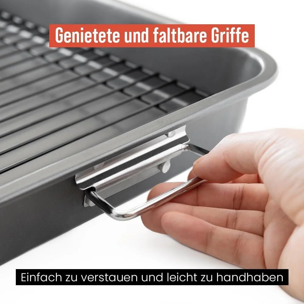 Форма для запекания Chef Pomodoro С решеткой и поддоном для жира, антипригарная 41 x 28 см Серая, фото №4 Форма для запекания Chef Pomodoro С решеткой и поддоном для жира, антипригарная 41 x 28 см Серая, фото №4