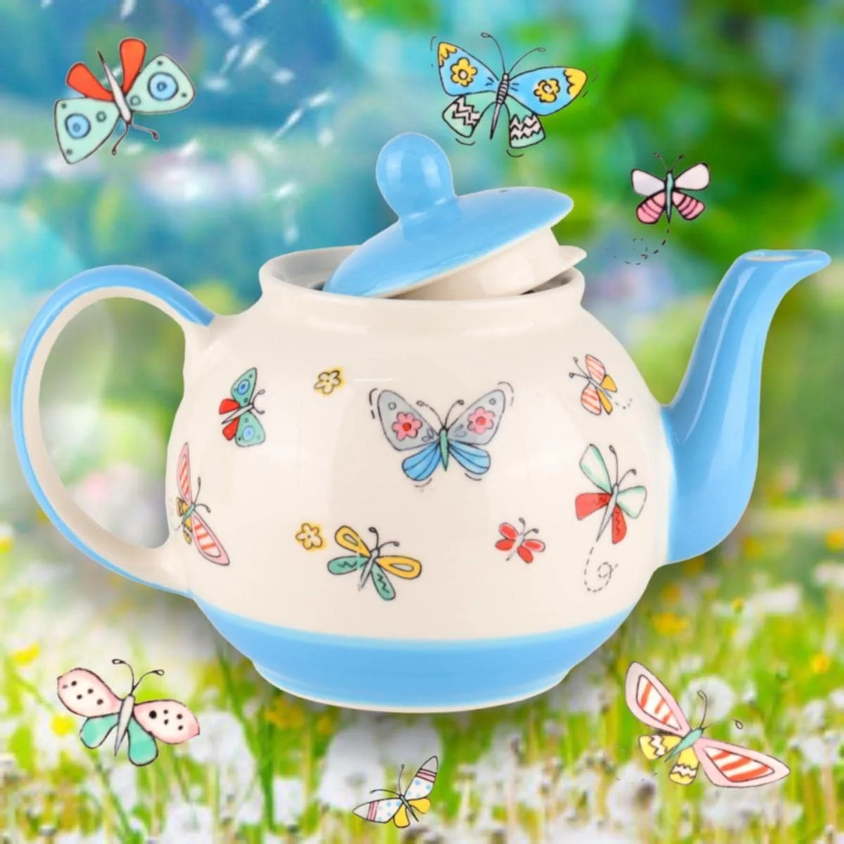 Чайник-заварник керамічний Mila Summer Beauty 1.2 літра з метеликами, фото №3