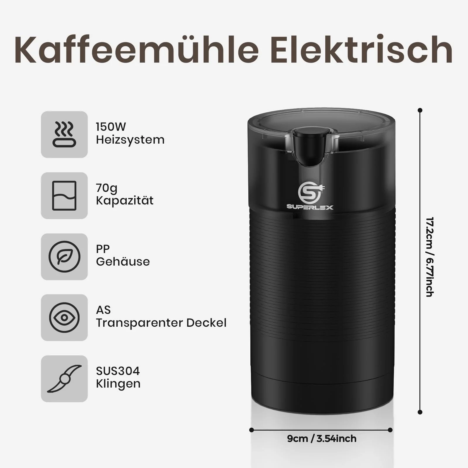 Електрична кавомолка 150 Вт, подрібнювач спецій з лезами з нержавіючої сталі, компактна для кави, бобів, горіхів, насіння, трав, фото №3