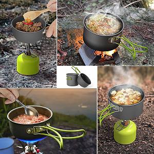 Набір посуду Shayson Camping Pot Set з газовою плитою, портативний алюмінієвий складаний набір для готування на 1-2 осіб synthetic.ua - Фото 1