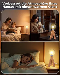 Настільна лампа Дерев'яна димована скляний плафон куля штатив G9 LED 2200 К synthetic.ua - Фото 1