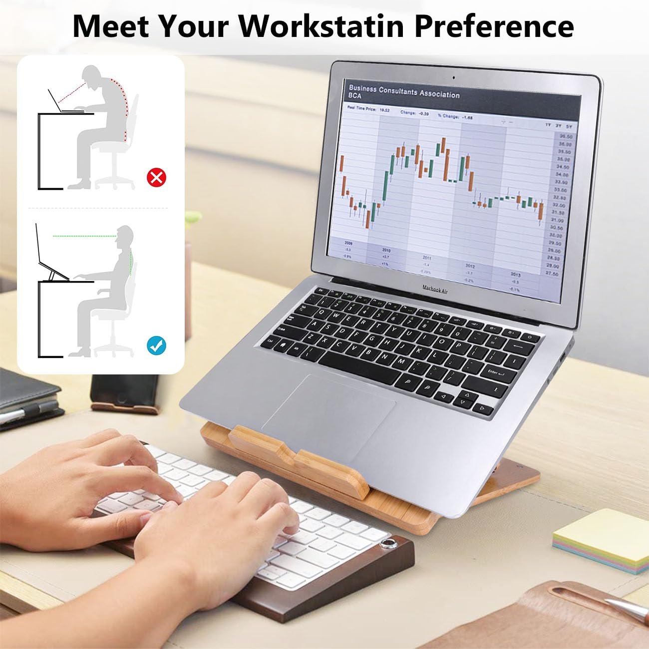 Подставка для ноутбука Бамбуковая Регулируемая с 4 углами Держатель для ноутбука Складная Охлаждающая подставка для ноутбука Macbook Планшет, фото №5