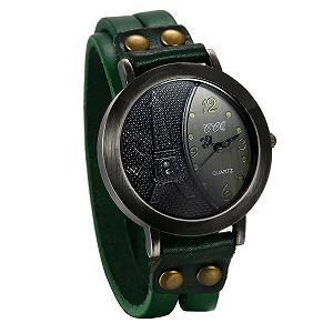Женские часы Башня Eiffel JewelryWe Кожаные наручные часы: Ретро дизайн с башней Eiffel с аналоговым кварцевым механизмом и стразами, зеленый кожаный ремешок, браслет для повседневной носки - Фото 1
