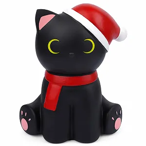 Скарбничка пластикова Чорний кіт дитяча з новорічним ковпаком та шарфом - Фото 1