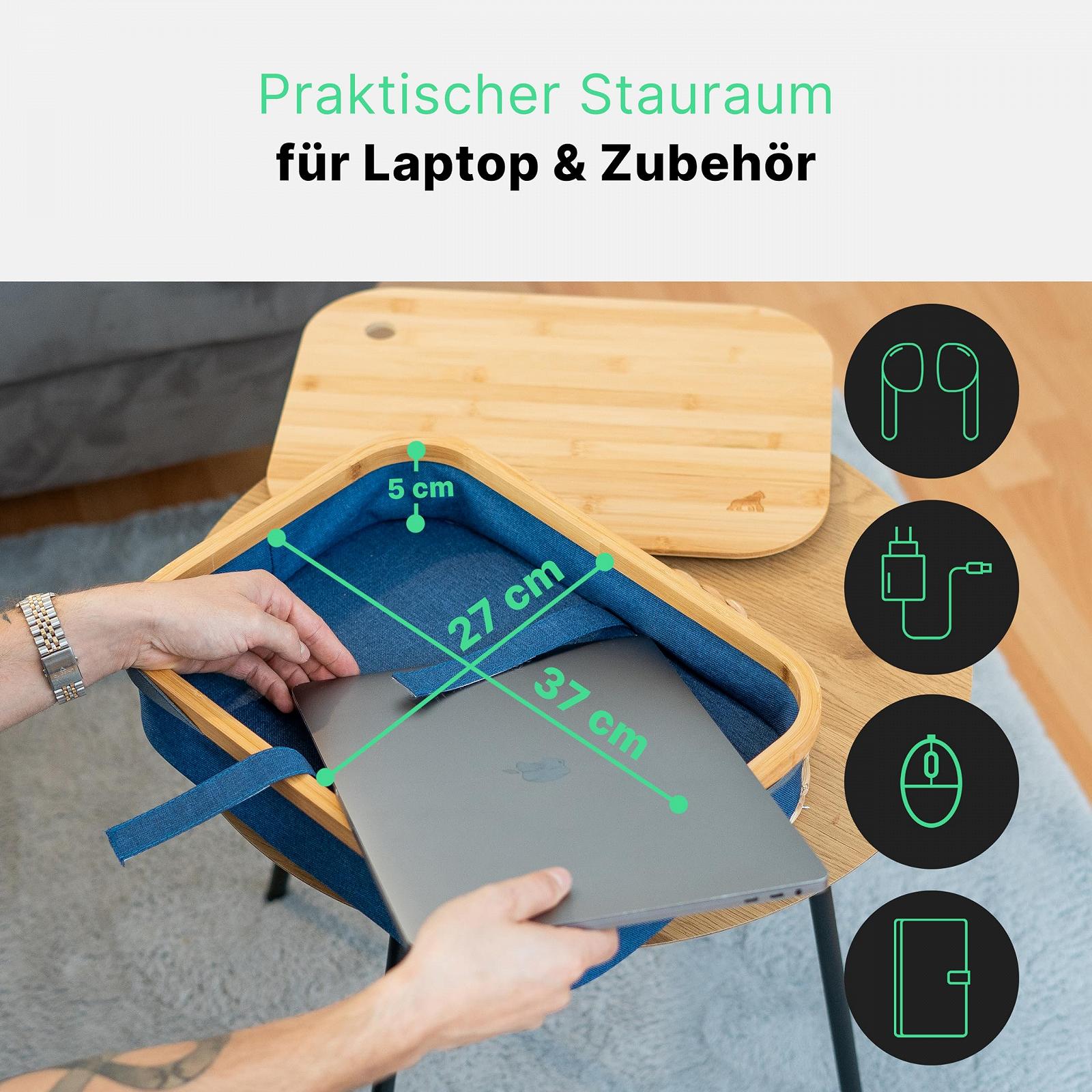 Підставка для ноутбука бамбукова з відділенням для зберігання і отвором для кабелю до 17 дюймів, дерев'яна, фото №5