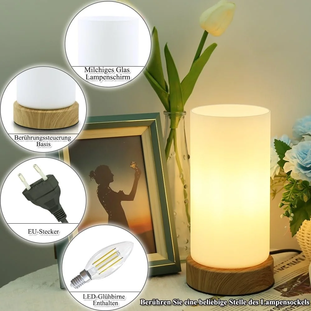 Настільна лампа сенсорна зі скляним абажуром 3 рівні яскравості E14 4 Вт, фото №6