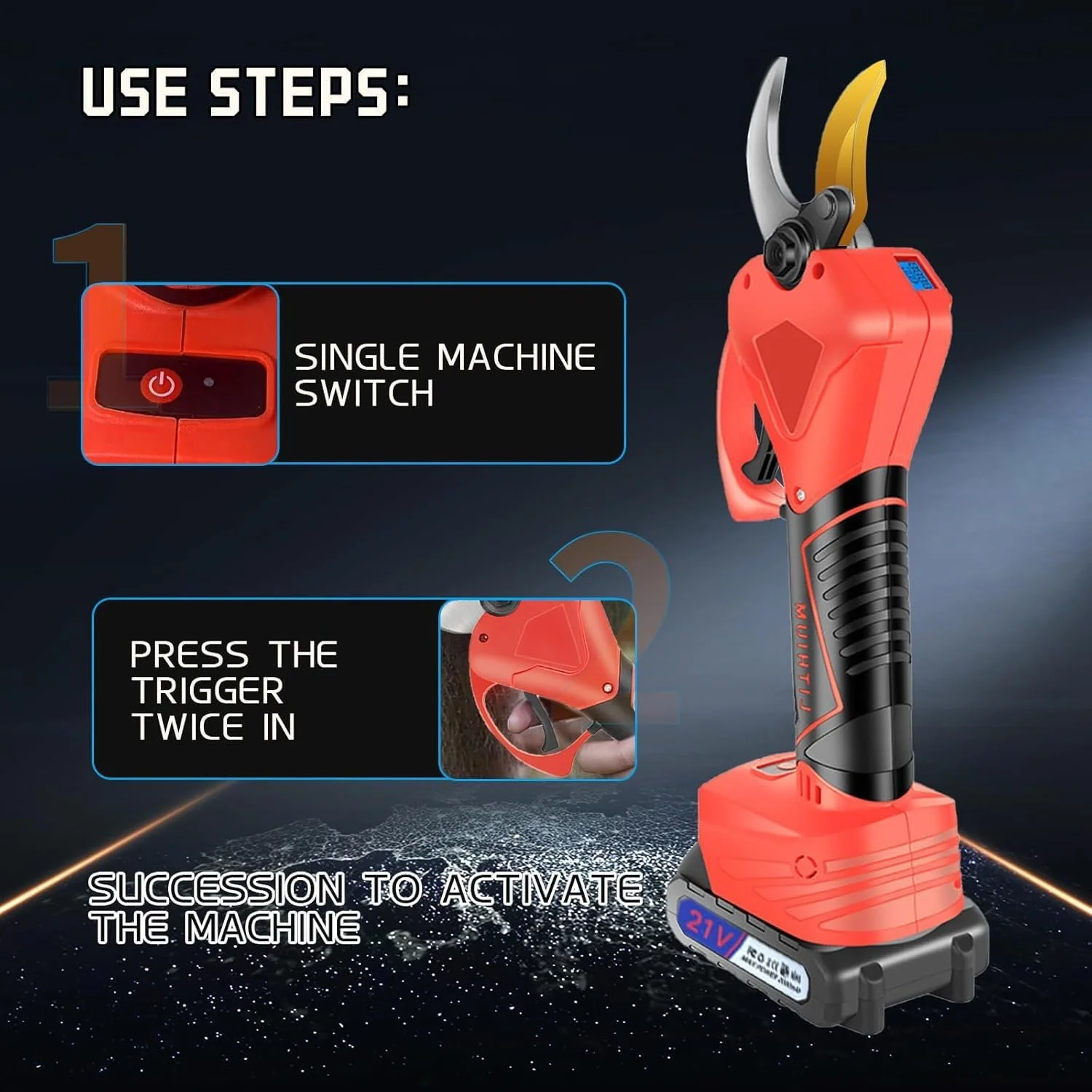 Електричні Секатори Акумуляторні Професійні Max 50 мм, Гострі Леза Sk7, 4000 mAh Садові Ножиці з Дисплеєм, 900 Вт з Безщітковим Двигуном для Садівництва, Фруктових Дерев, фото №4