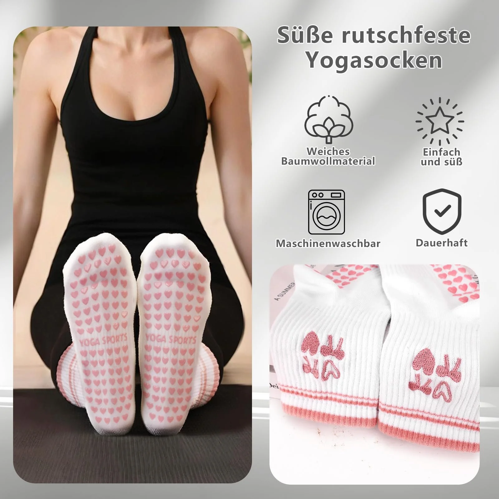 Носки для пилатеса Kaempe, нескользящие носки для женщин с пупырышками, 3 пары носков-стопперов, женские носки для йоги с милыми узорами, нескользящие носки, спортивные носки для йоги, балета, фитнеса, фото №7