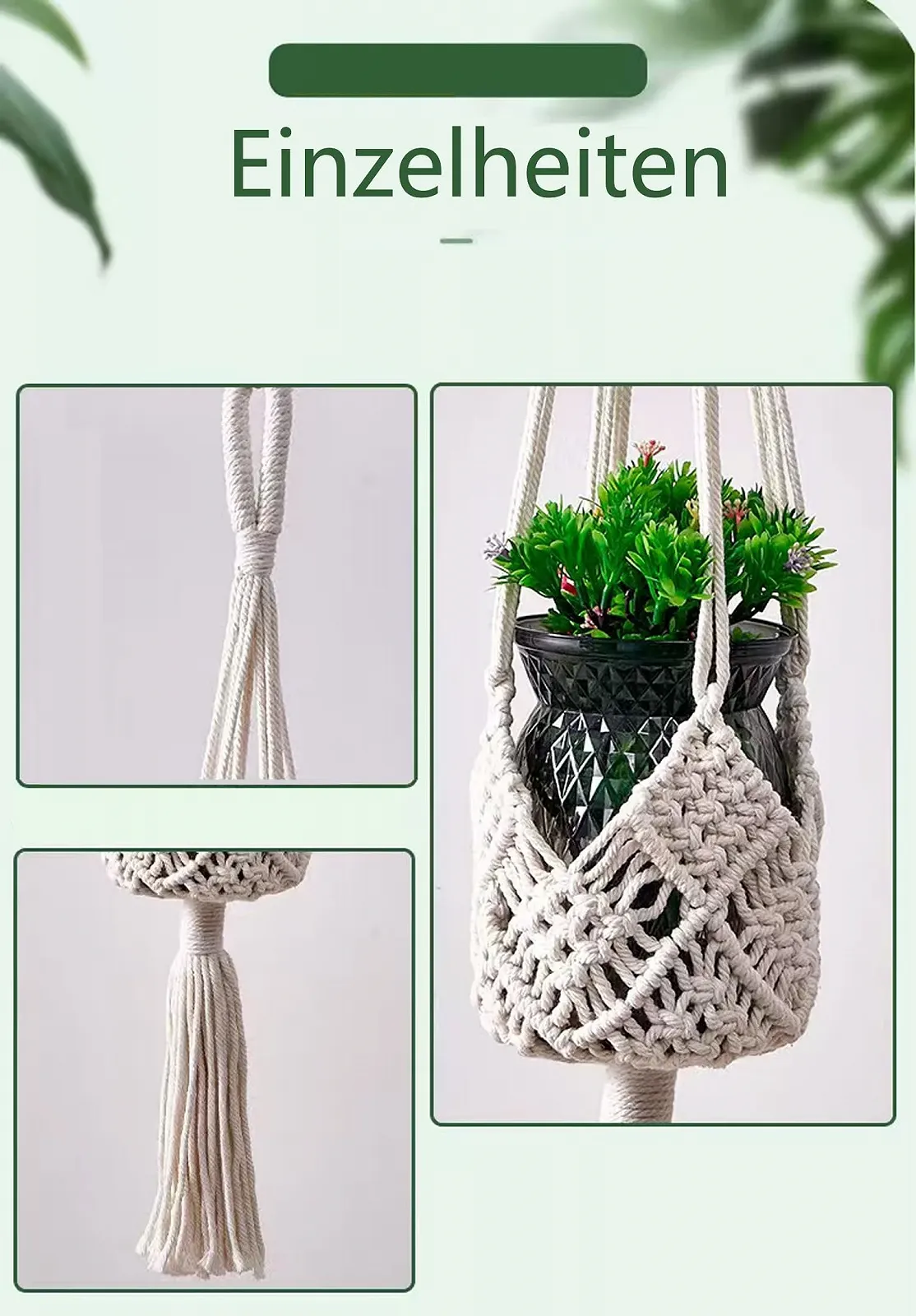 Підвіс для квітів макраме 89 см 2 шт бежевий/кавовий, фото №3 Підвіс для квітів макраме 89 см 2 шт бежевий/кавовий, фото №3