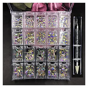 Хрустальные стразы для ногтей Yaoqijie AB/красные, 400-480 шт. - Фото 1